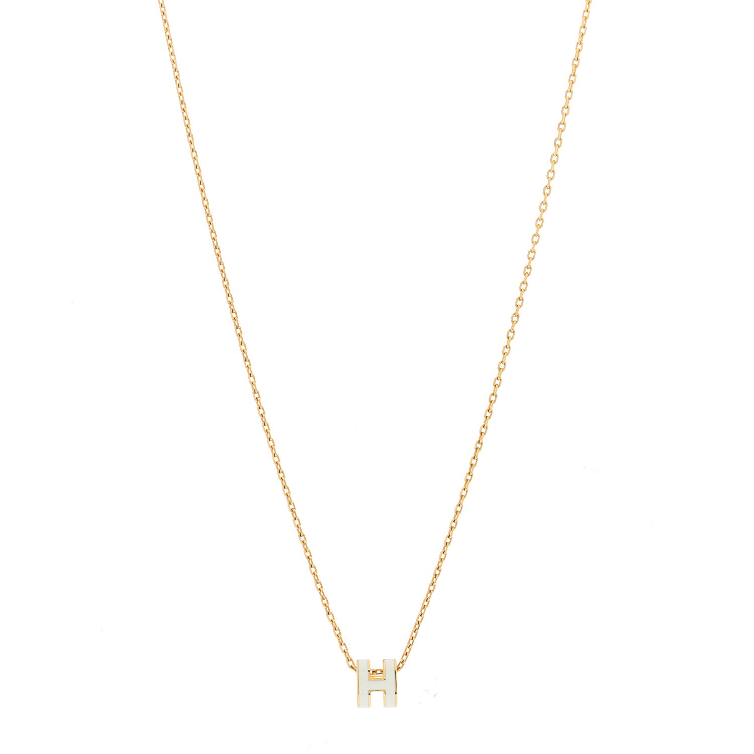 Hermes Lacquered Gold Mini Pop H Pendant Necklace White 1 of 4