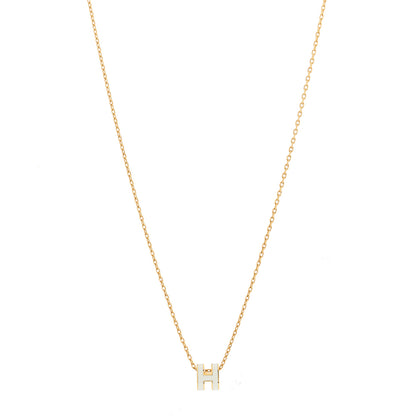 Hermes Lacquered Gold Mini Pop H Pendant Necklace White 1 of 4