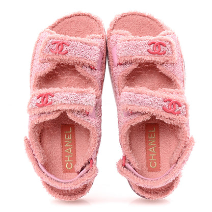 Chanel Fabric Terry Cloth Velcro Dad Platform Sandals 37 Light Pink Multicolor 2 of 10