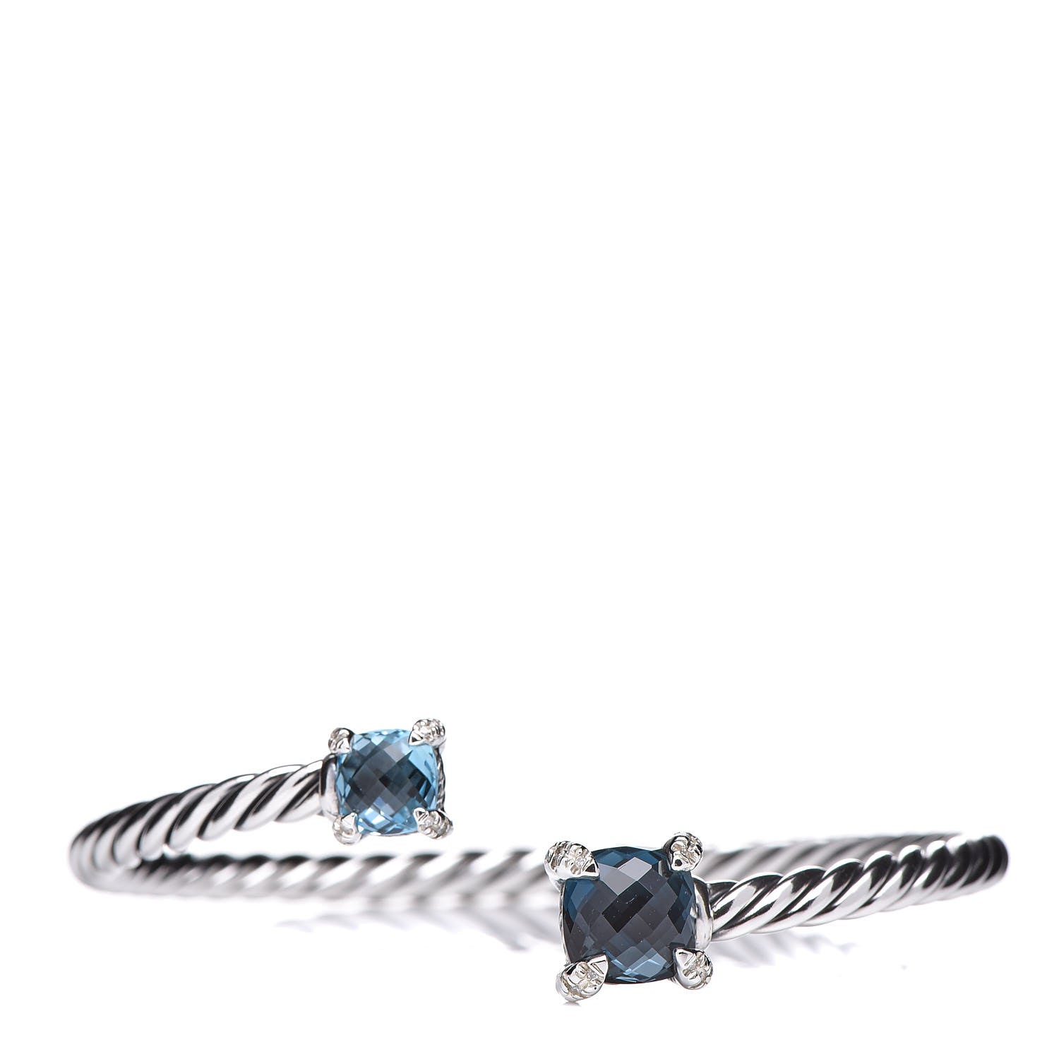 David Yurman Sterling Silver Blue Topaz Hampton Blue Topaz Diamond 4mm Chatelaine Bypass Bracelet 1 of 5