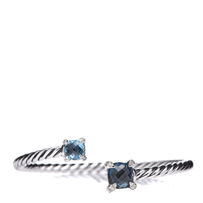 David Yurman Sterling Silver Blue Topaz Hampton Blue Topaz Diamond 4mm Chatelaine Bypass Bracelet 1 of 5