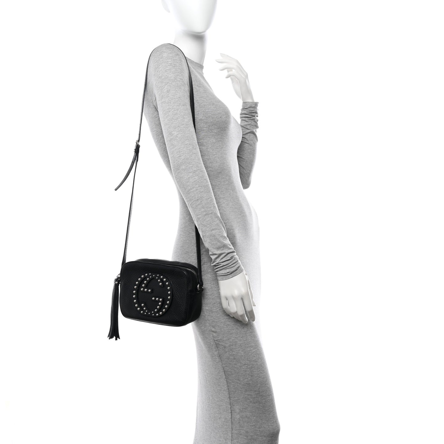 Pebbled Calfskin Studded Small Soho Disco Bag Black