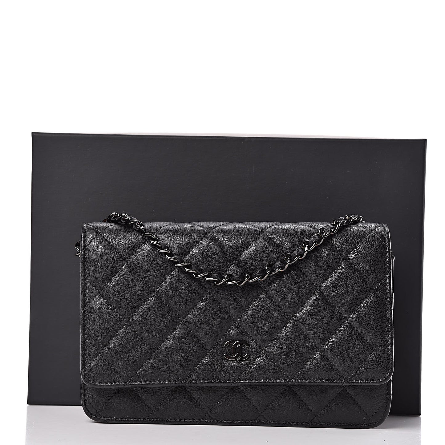 Crumpled Calfskin Quilted Wallet On Chain WOC So Black