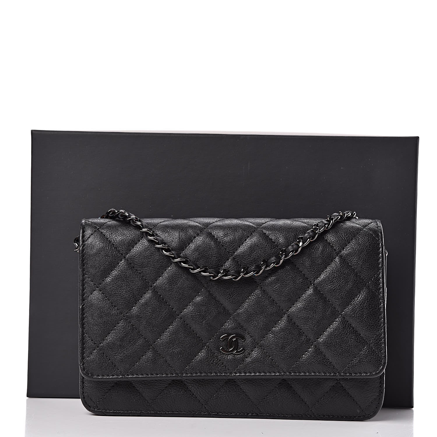Chanel Crumpled Calfskin Quilted Wallet On Chain WOC So Black 14 of 14