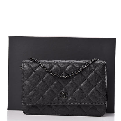 Chanel Crumpled Calfskin Quilted Wallet On Chain WOC So Black 14 of 14