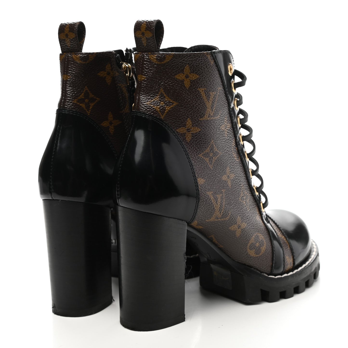 Patent Calfskin Monogram Star Trail Ankle Boots 37 Black