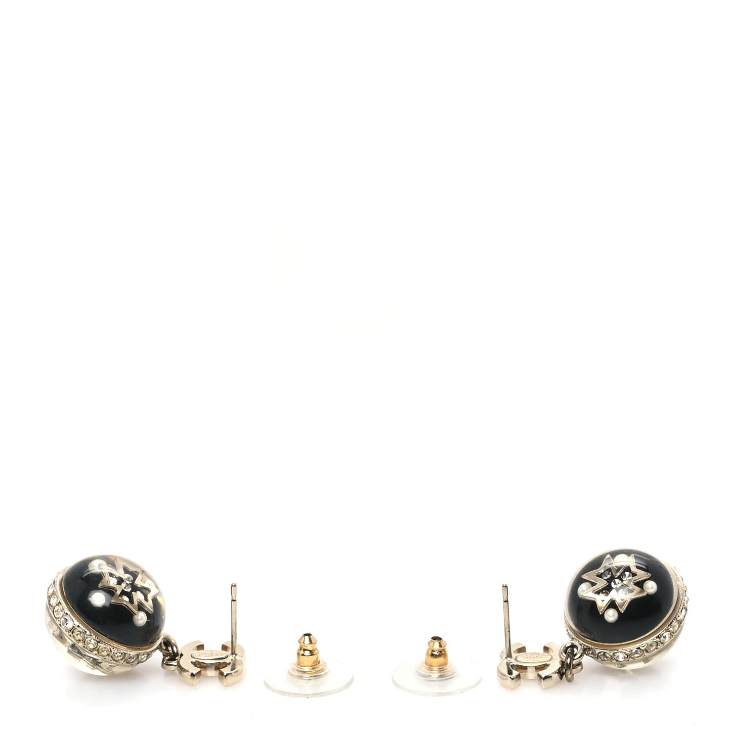 Resin Crystal Pearl CC Ball Drop Earrings Black Gold
