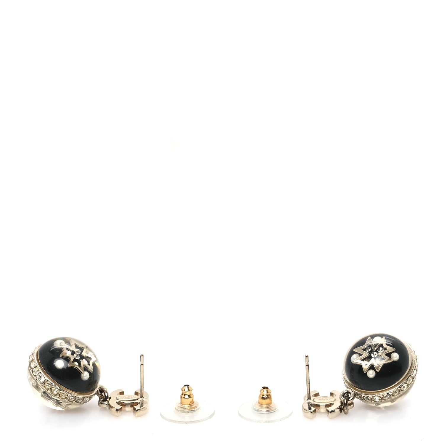 Chanel Resin Crystal Pearl CC Ball Drop Earrings Black Gold 3 of 5