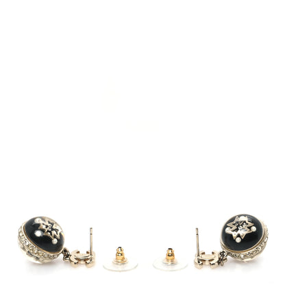 Chanel Resin Crystal Pearl CC Ball Drop Earrings Black Gold 3 of 5
