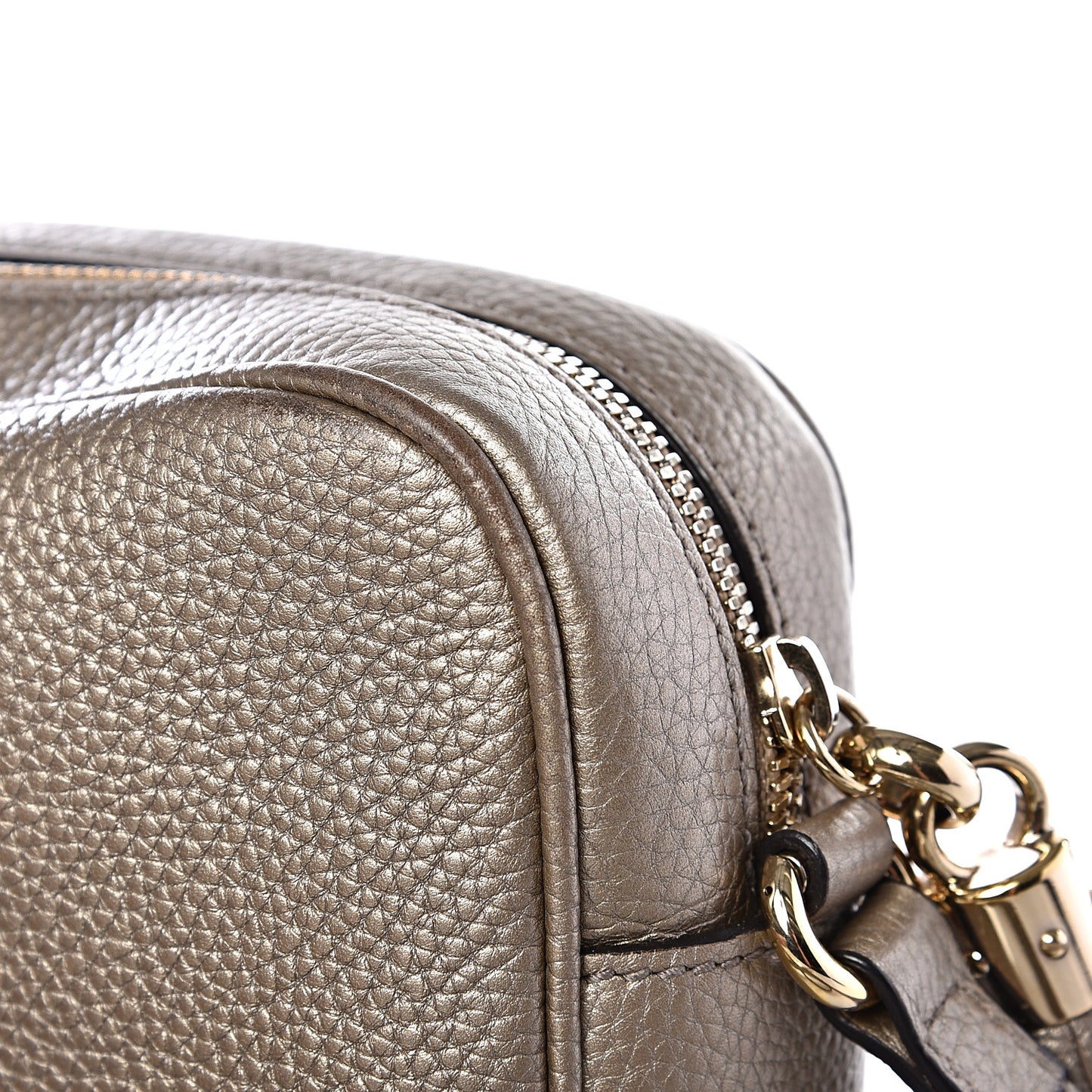 Metallic Pebbled Calfskin Small Soho Disco Bag Golden Beige