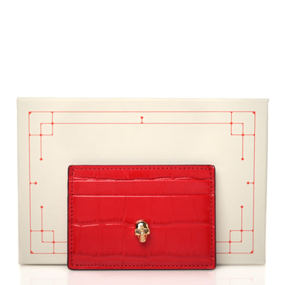 Alexander McQueen Calfskin Crocodile Embossed Skull Card Holder Scarlet Red 8 of 8