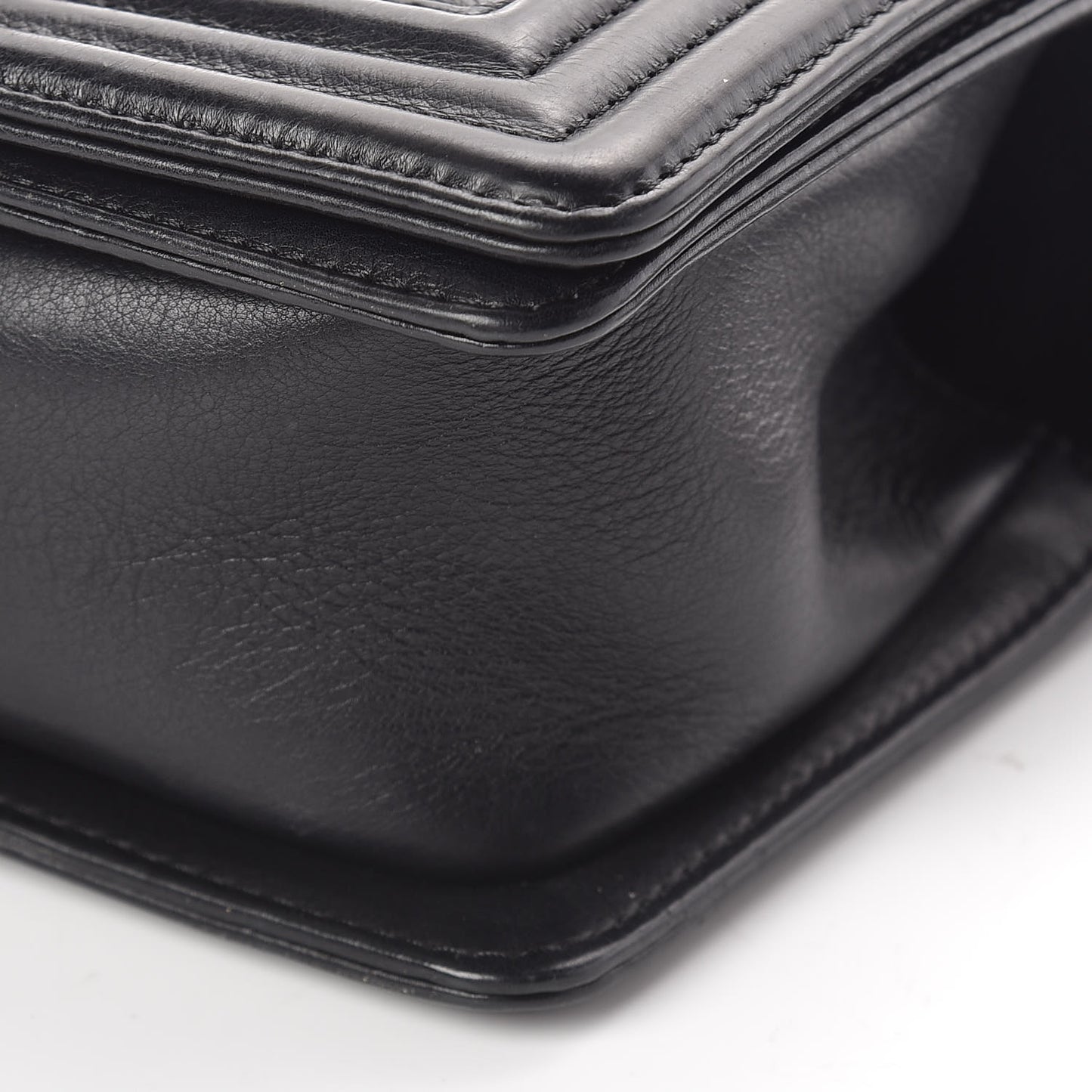 Calfskin Double Stitch Small Boy Flap Black