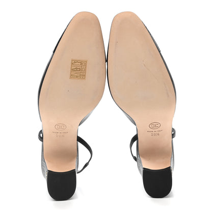Chanel Goatskin Calfskin Cap Toe CC Slingback Sandals 39.5 Black 5 of 8