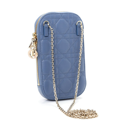 Christian Dior Lambskin Cannage Lady Dior Phone Holder Denim Blue 3 of 9
