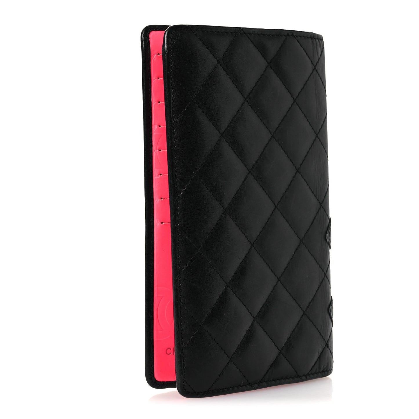 Calfskin Quilted Cambon Yen Wallet Black