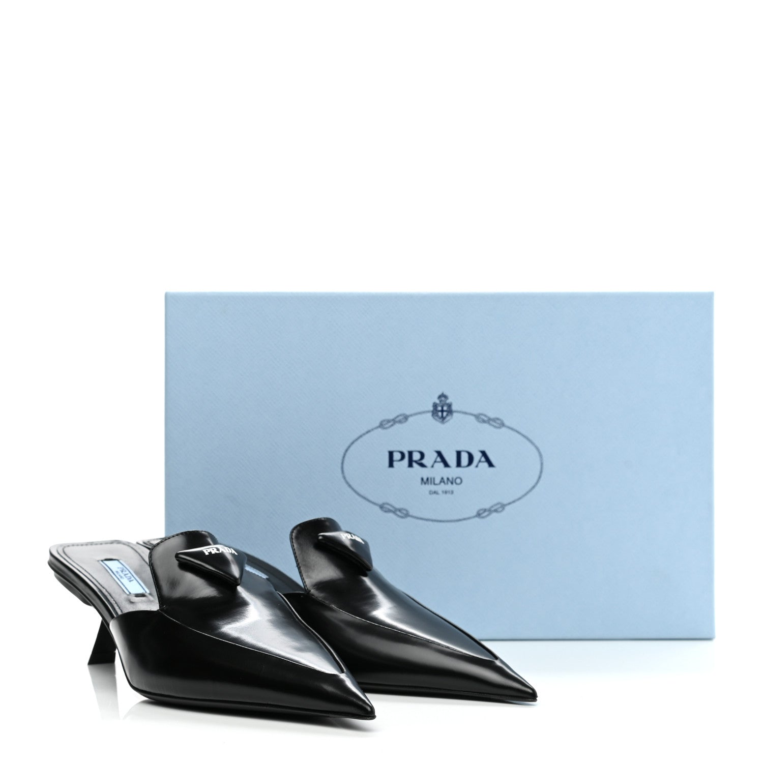 Prada Spazzolato Triangle Logo Pointed Toe 55mm Mules 38 Black 8 of 8