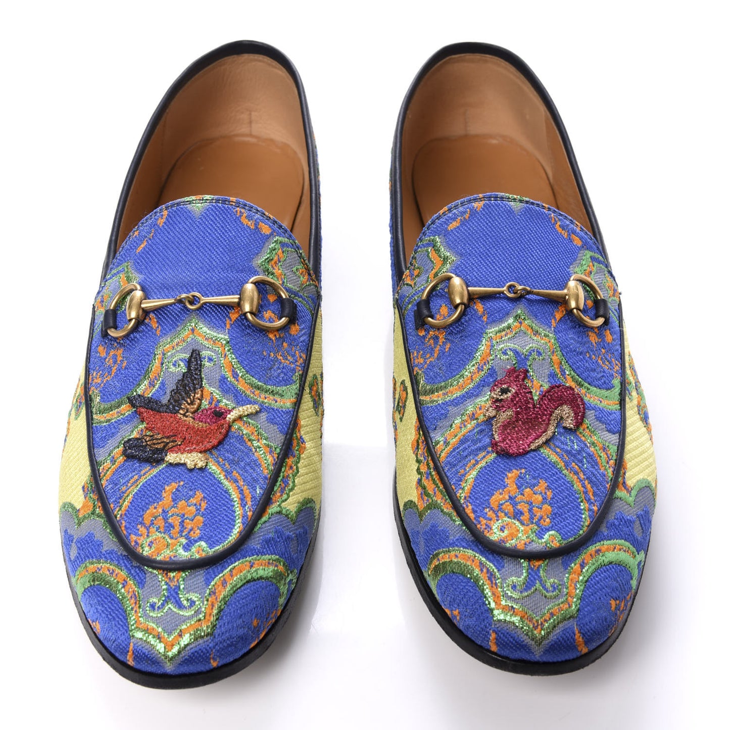 Jacquard Lambskin Flower Embroidered Womens Horsebit Jordaan Loafers 41 Acid Lime Electric Blue