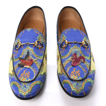 Gucci Jacquard Lambskin Flower Embroidered Womens Horsebit Jordaan Loafers 41 Acid Lime Electric Blue 4 of 11