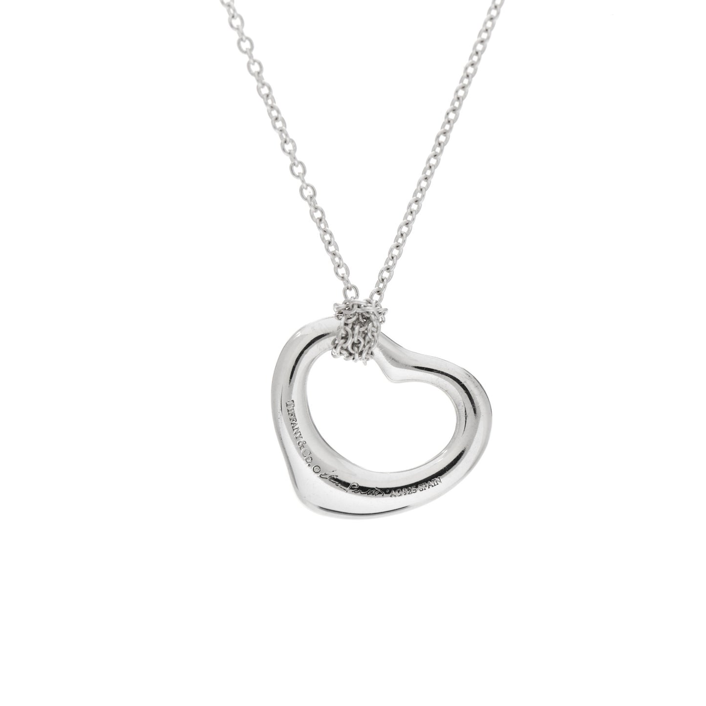 Sterling Silver 16mm Elsa Peretti Open Heart Pendant Necklace