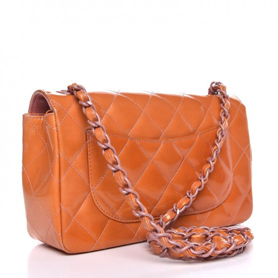 Patent Quilted Mini Rectangular Flap Orange