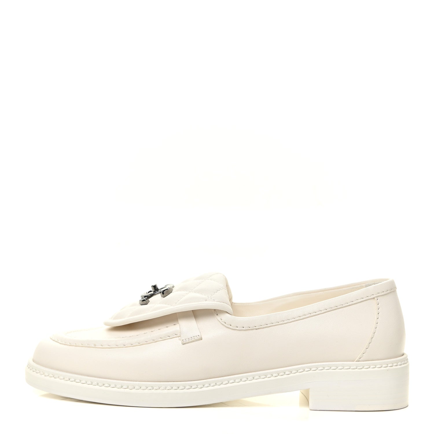 Chanel Lambskin Quilted CC Turnlock Loafers 38.5 White 1 of 16
