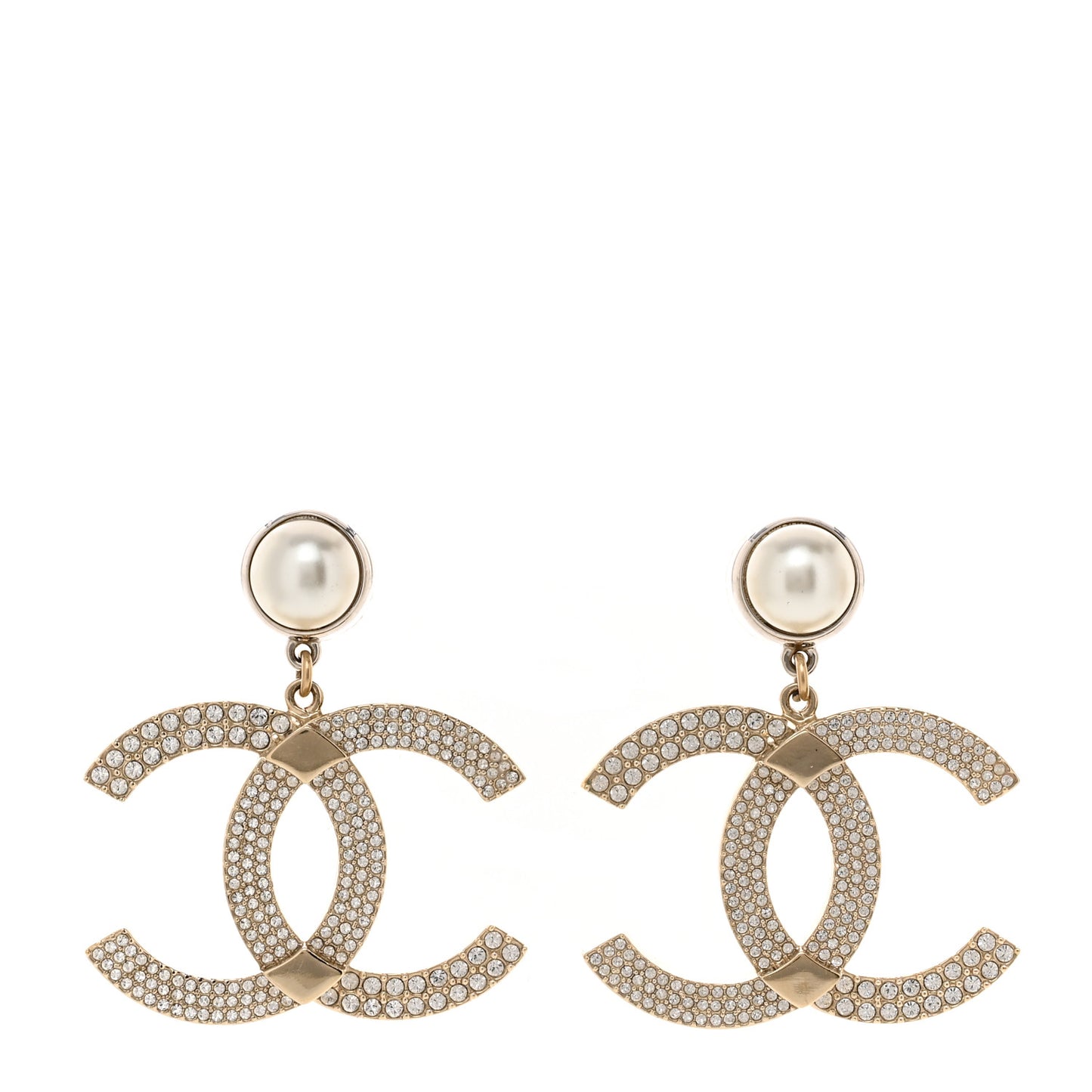 Crystal Pearl CC Drop Earrings Gold