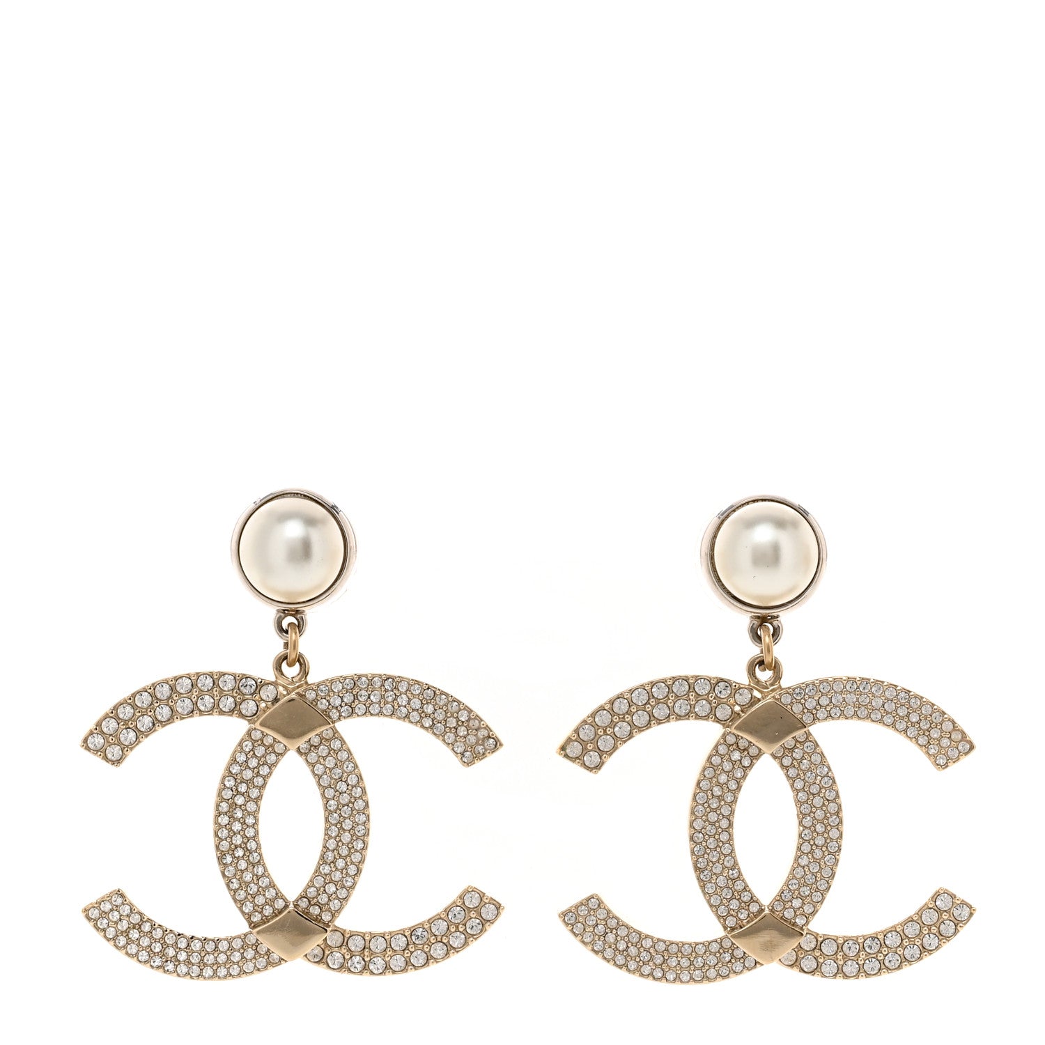Chanel Crystal Pearl CC Drop Earrings Gold 1 of 4
