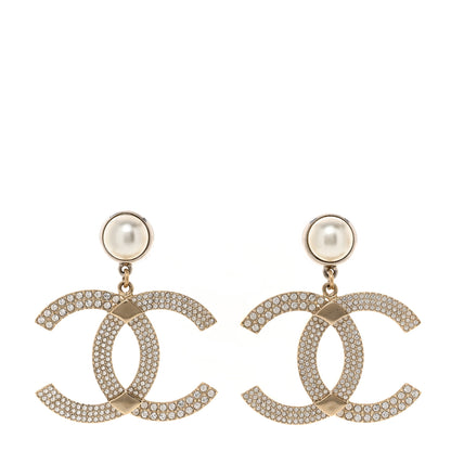 Chanel Crystal Pearl CC Drop Earrings Gold 1 of 4