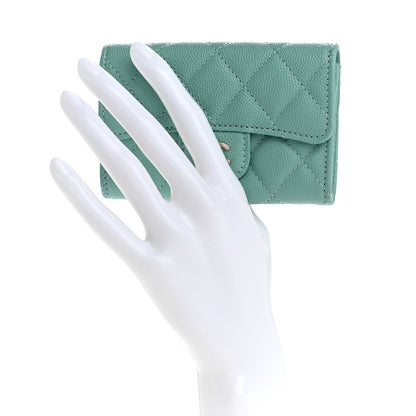 Chanel Caviar Quilted Flap Card Holder Wallet Light Green 2 of 9