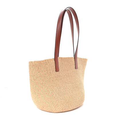 Chloe Raffia Calfskin Horse Medal Large Basket Tote Sepia Brown 3 of 9