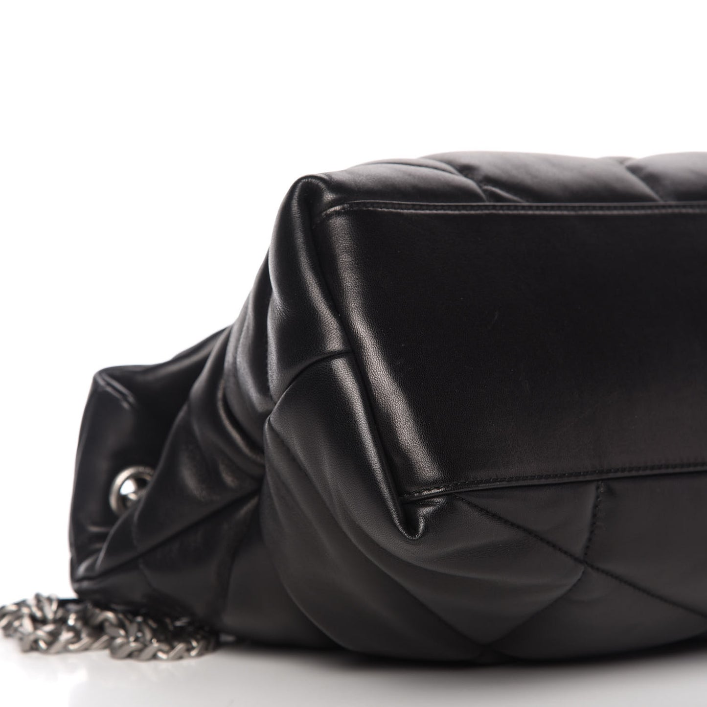 Lambskin Quilted Medium Loulou Puffer Monogram Chain Satchel Black