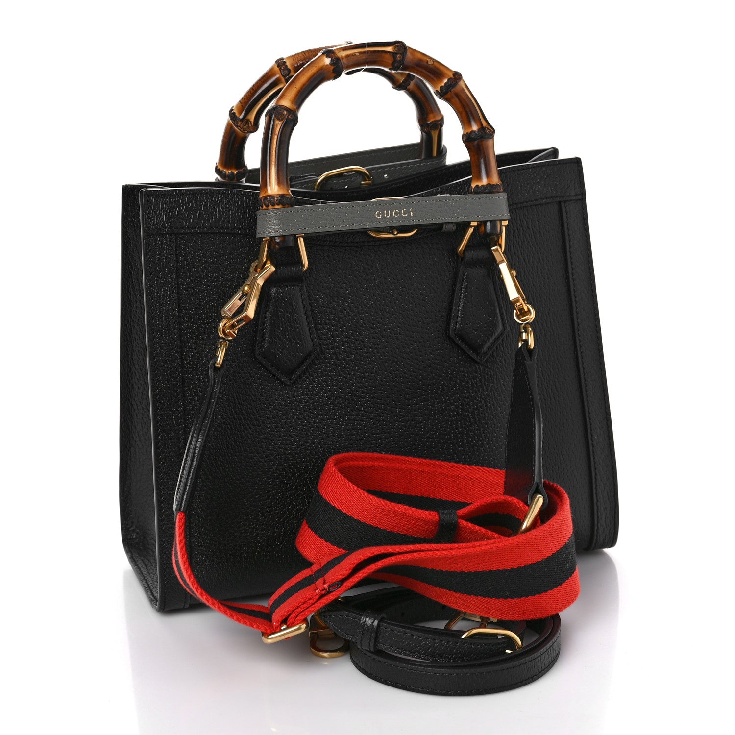 Gucci Textured Dollar Calfskin Web Small Diana Tote Bag Black Dusty Grey 3 of 8