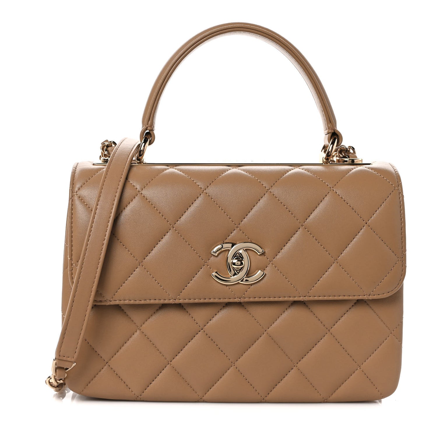 Lambskin Quilted Small Trendy CC Dual Handle Flap Bag Beige