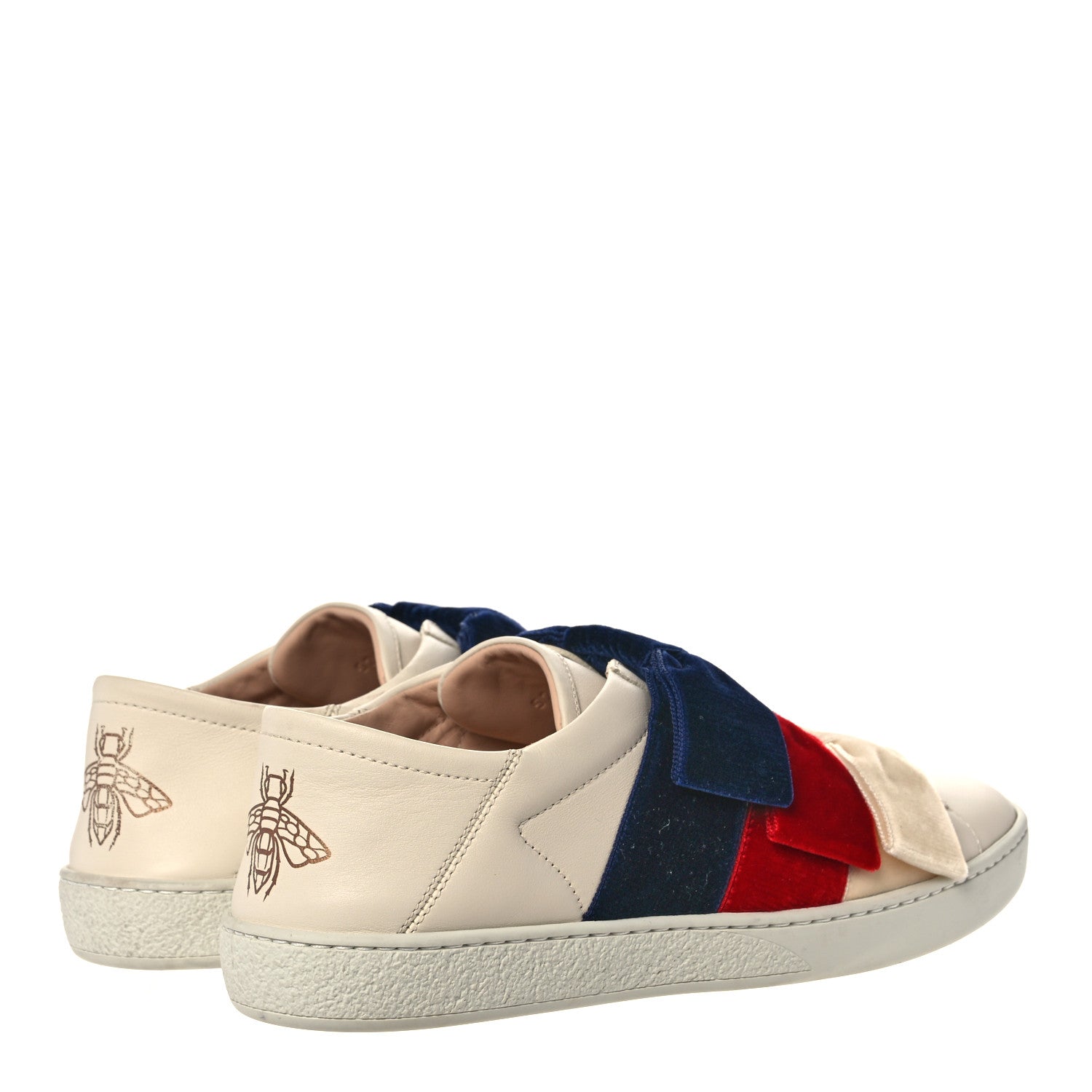 Gucci Calfskin Velvet Womens Bow Ace Sneakers 37.5 White 4 of 8