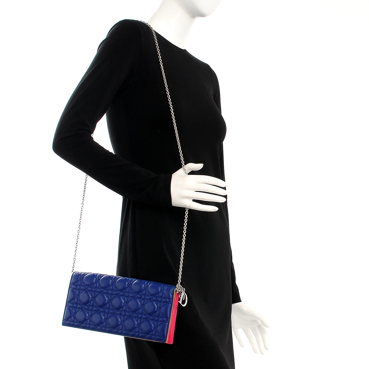 Christian Dior Lambskin Cannage Tri-Color Lady Dior Convertible Clutch Blue 2 of 13