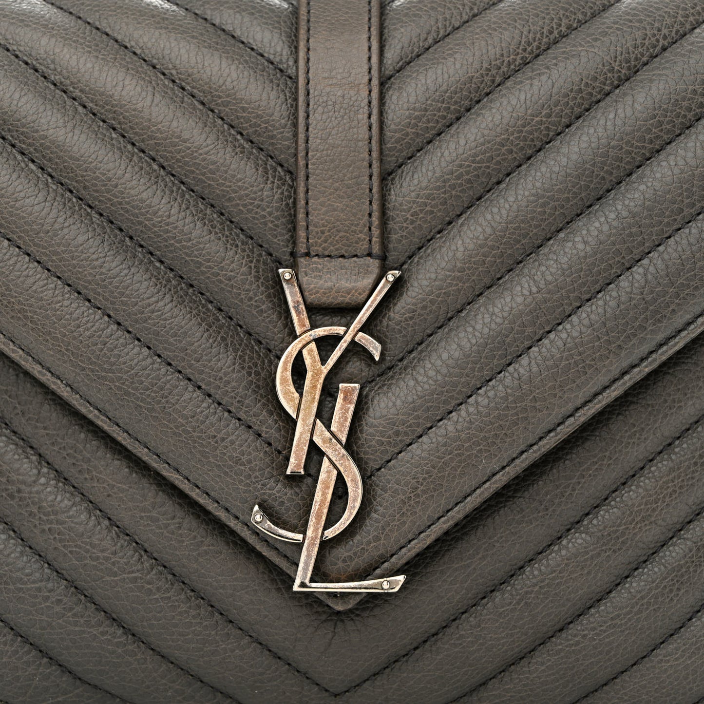 Sheepskin Matelasse Chevron Monogram Medium College Bag Asphalt