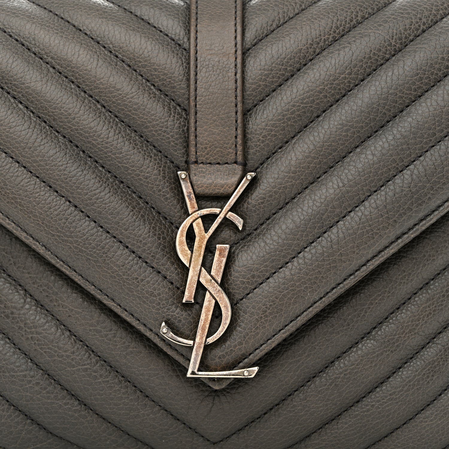 Saint Laurent Sheepskin Matelasse Chevron Monogram Medium College Bag Asphalt 9 of 11