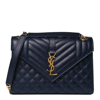 Saint Laurent Grain De Poudre Textured Mixed Matelasse Triquilt Medium Monogram Satchel Deep Marine 1 of 7