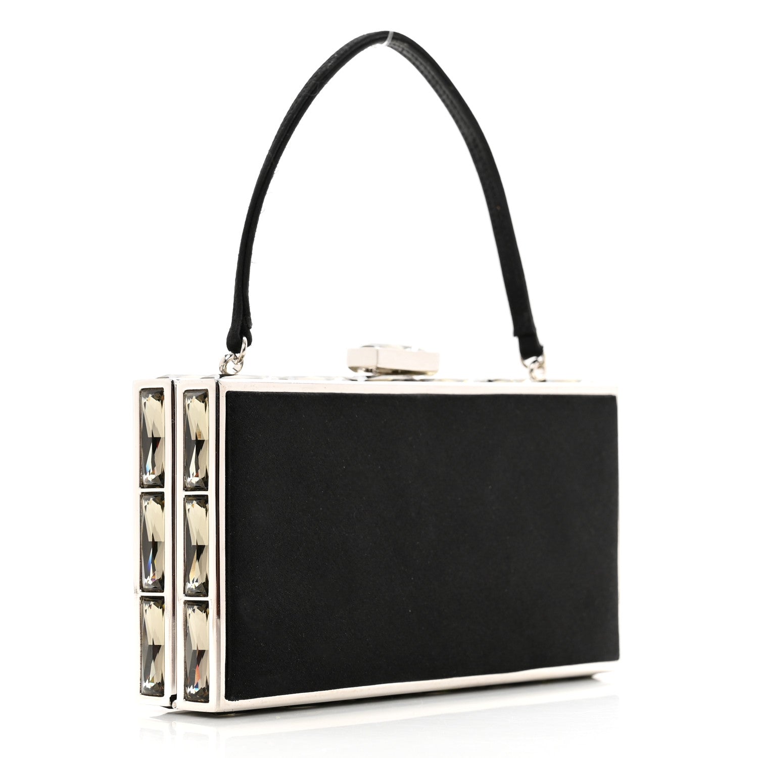 Judith Leiber Satin Crystal Box Clutch Black Silver 2 of 8