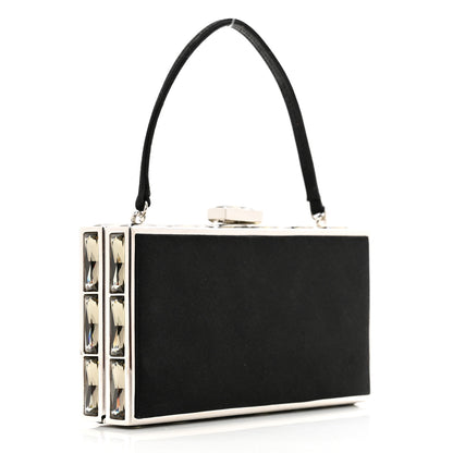 Judith Leiber Satin Crystal Box Clutch Black Silver 2 of 8