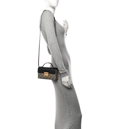 Gucci GG Supreme Monogram Calfskin Mini Padlock Top Handle Shoulder Bag Beige Black Cuir 2 of 11