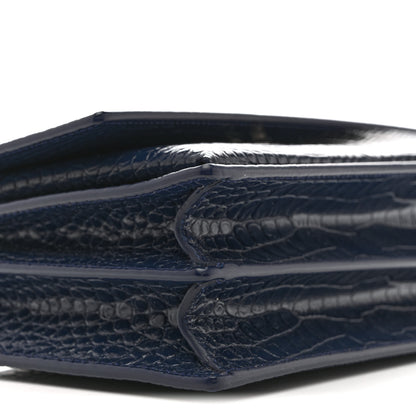 Saint Laurent Calfskin Crocodile Embossed Medium Monogram Sunset Navy 9 of 12