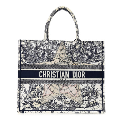 Christian Dior Canvas Embroidered Large Around The World Book Tote Blue 1 of 10