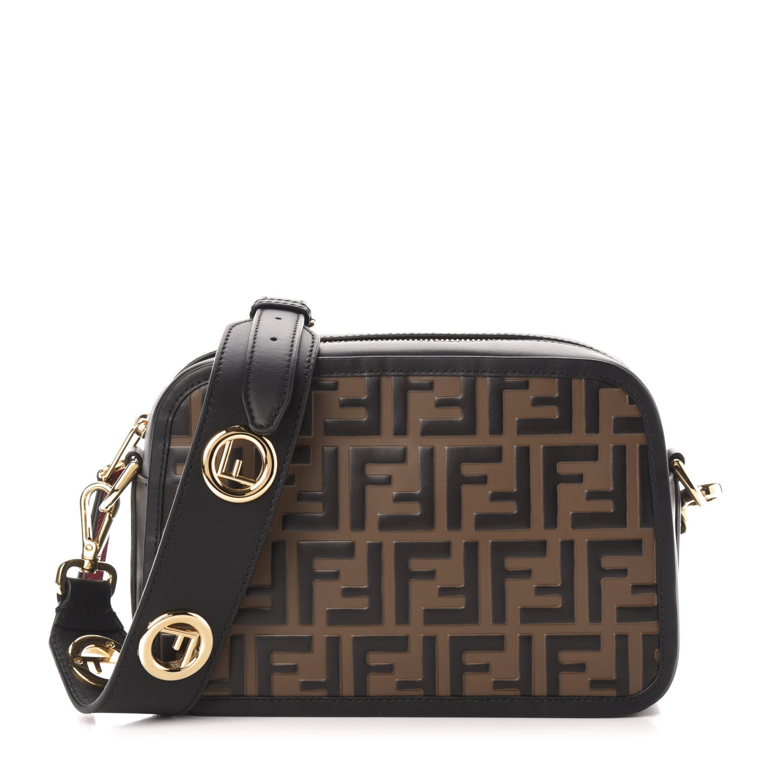 Fendi Vitello Century F is Fendi Bi-Color FF 1974 Embossed Camera Case Maya Black 1 of 12