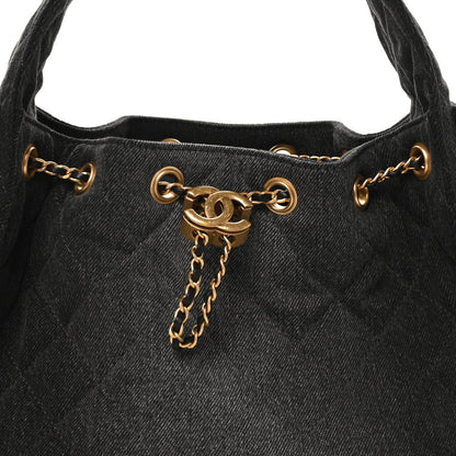 Chanel Washed Denim Quilted Small Chanel 25 Handbag Black 8 of 10