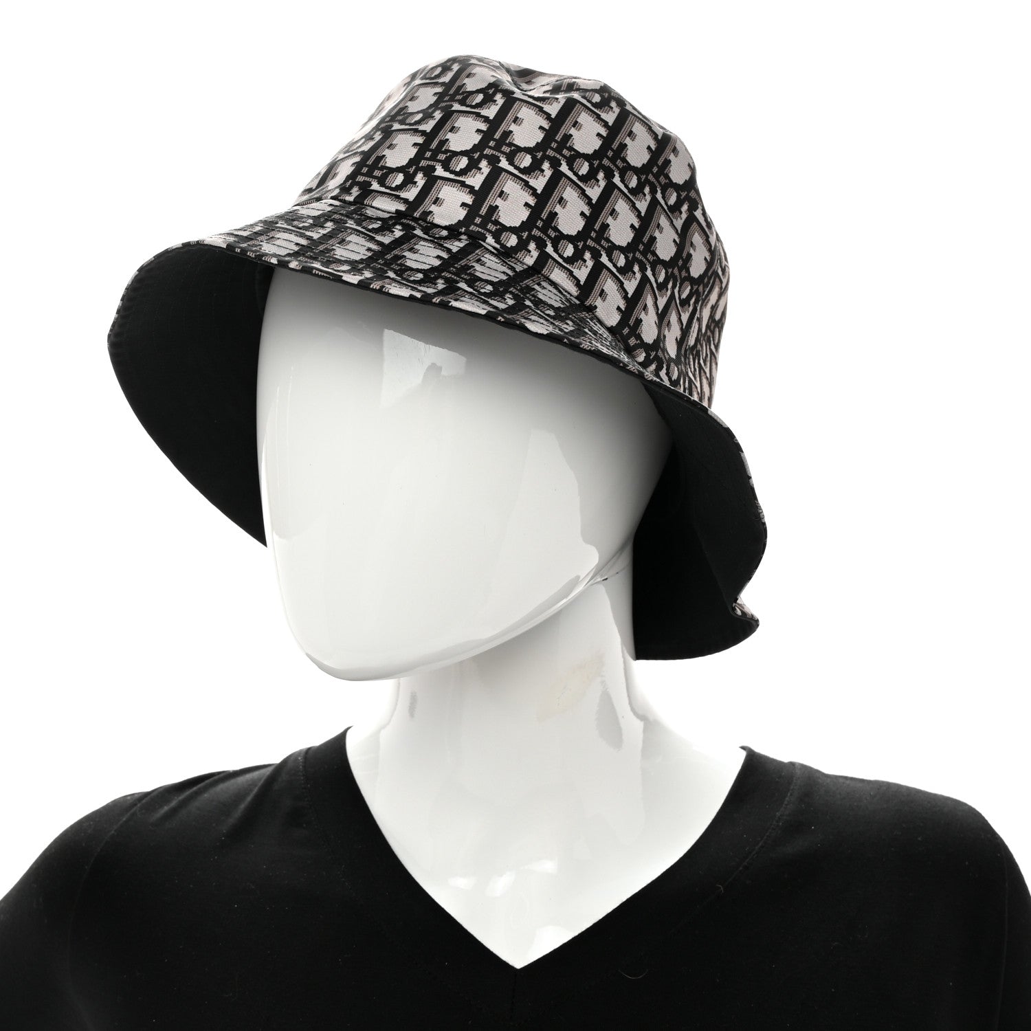 Christian Dior Polyester Cotton Oblique Teddy-D Brim Bucket Hat 58 Black 2 of 8