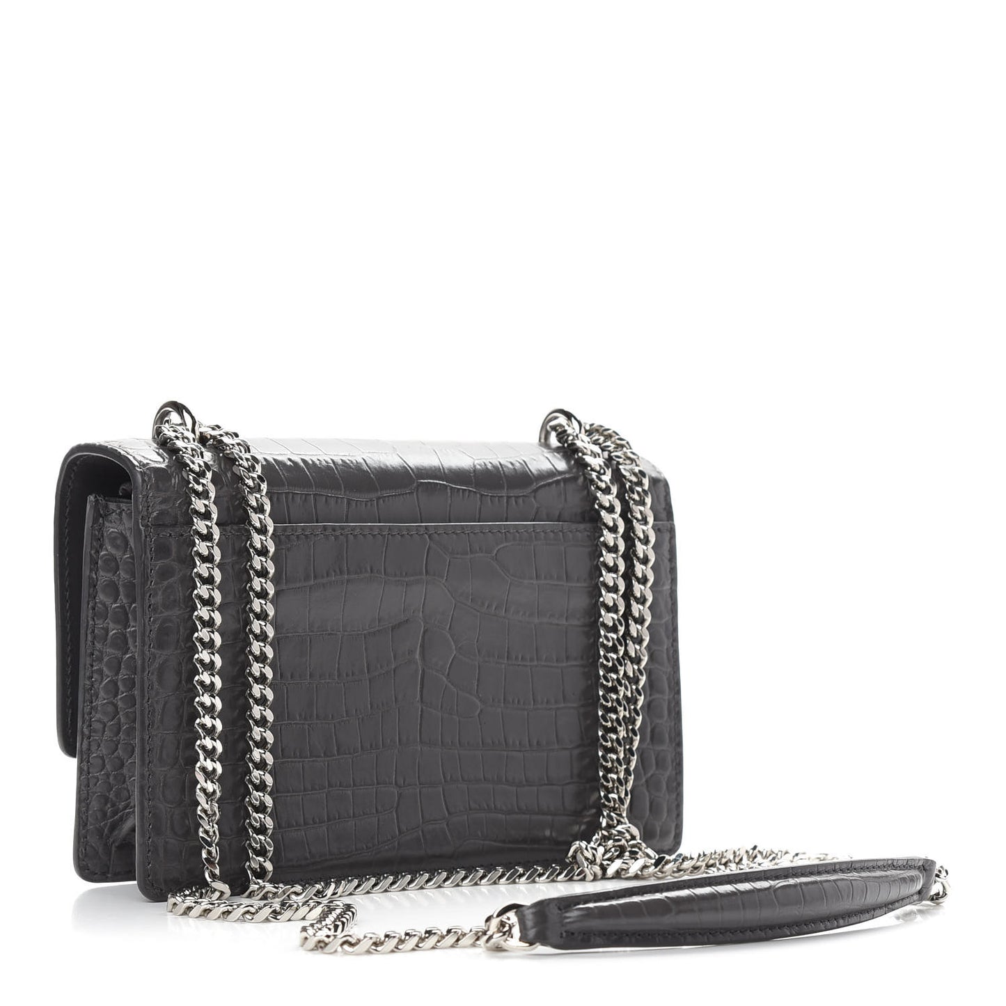 Calfskin Crocodile Embossed Monogram Sunset Chain Wallet Graphite