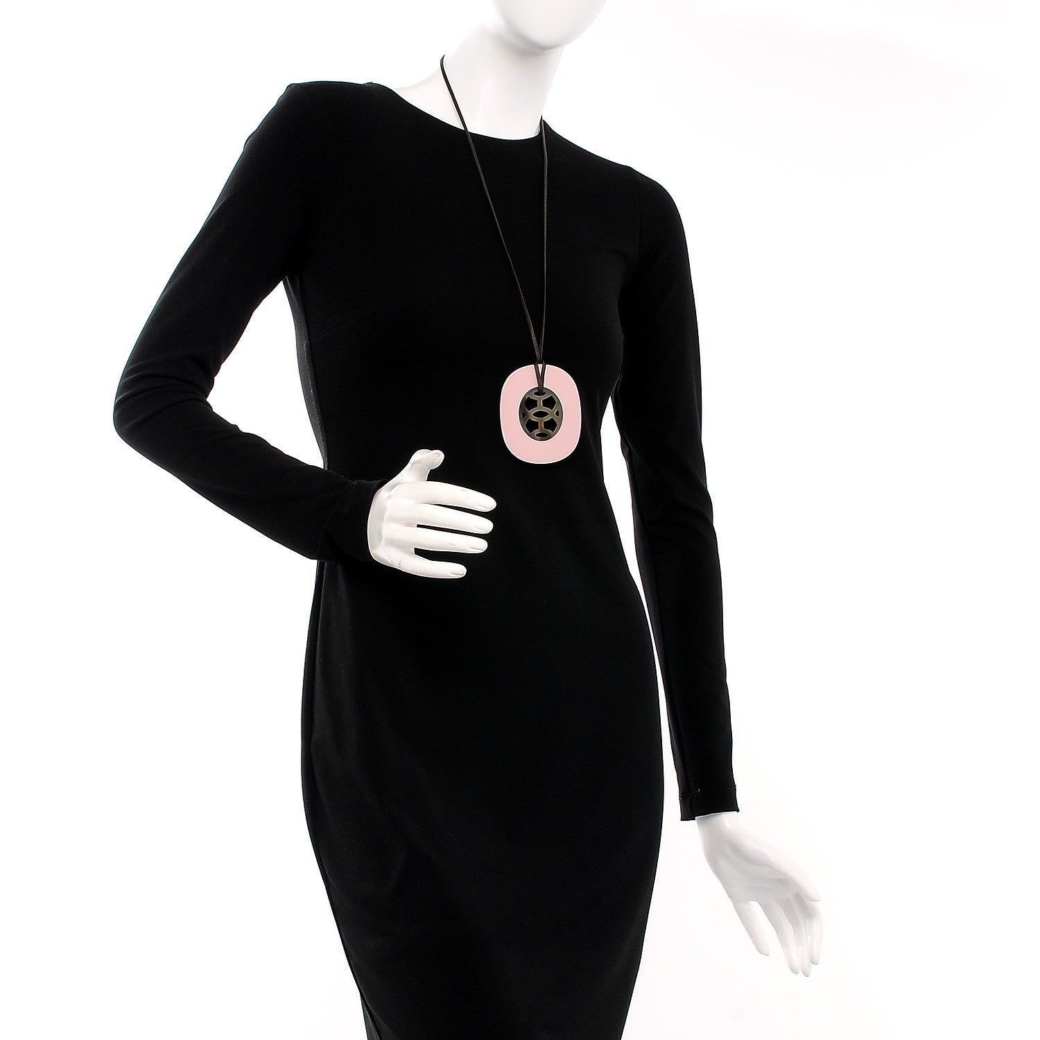 Hermes Buffalo Horn Lacquer Lift Necklace GM Rose Candeur 2 of 7