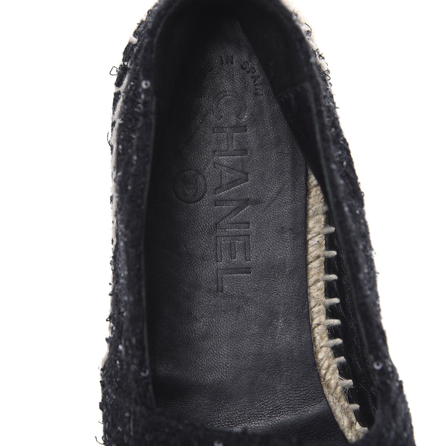 Tweed Patent Goatskin Sequin CC Espadrilles 35 Black