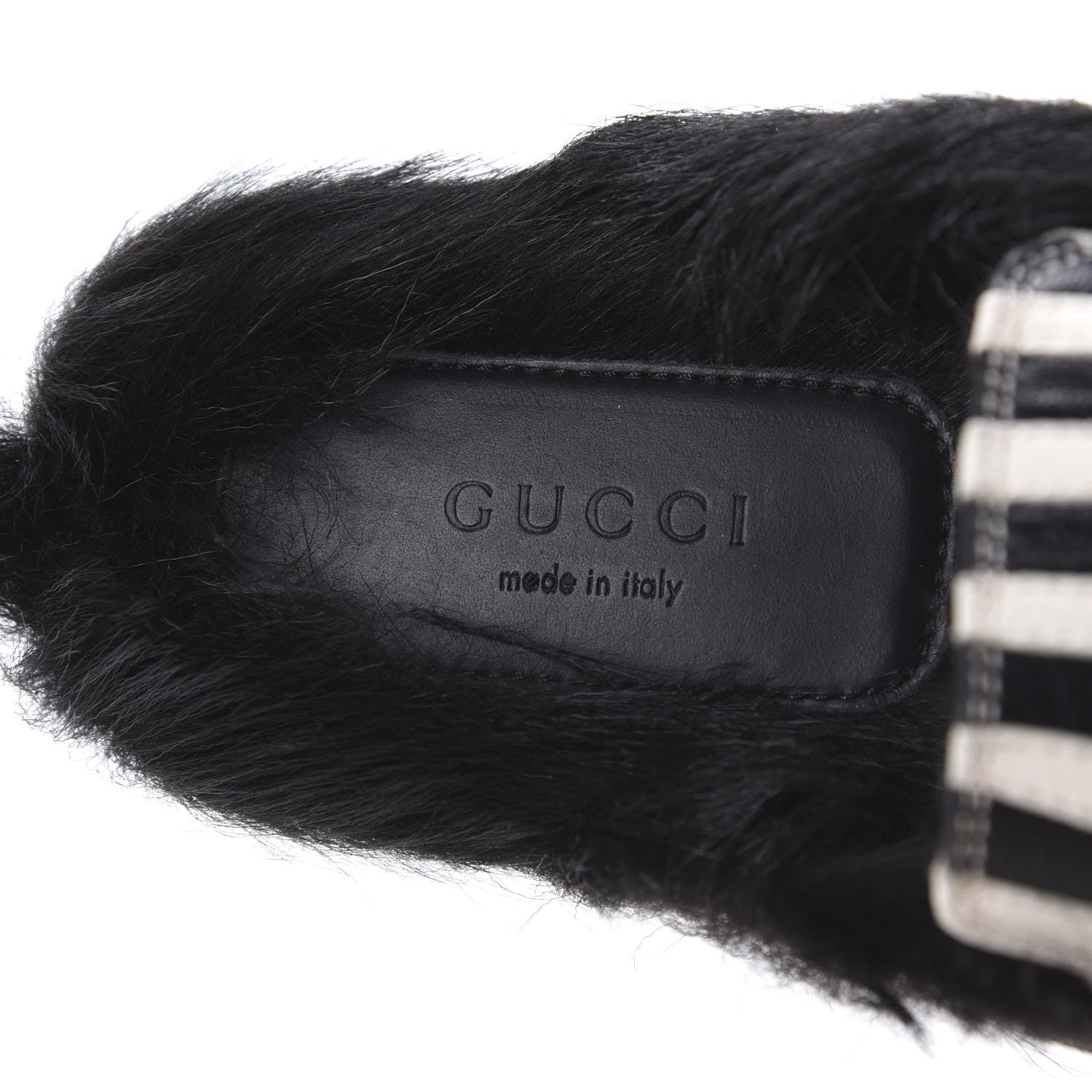 Gucci Malaga Kid Fur Zebra Inlay Womens Princetown Slippers 37 Mystic White Black 7 of 8